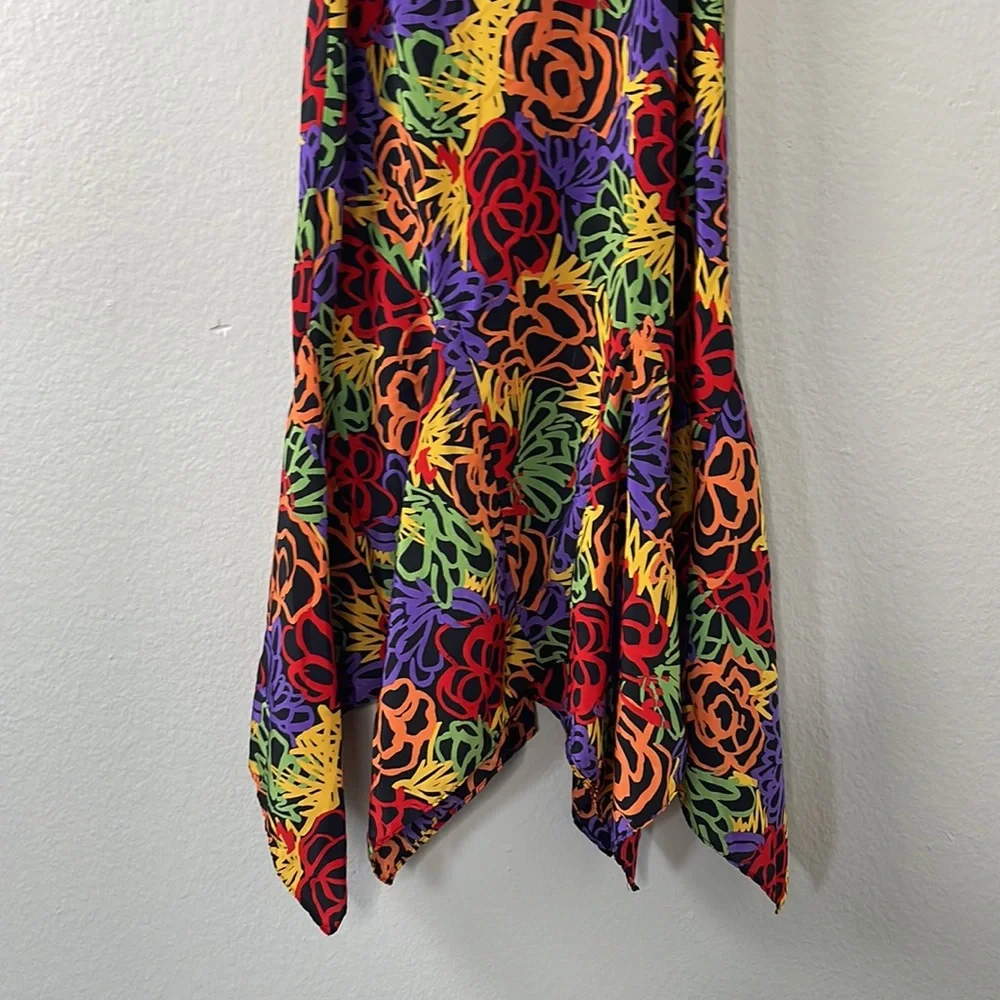 Vintage 80s Papillon by Paula Carbone Floral Handkerchief Slip Dress - Picture 3 of 8